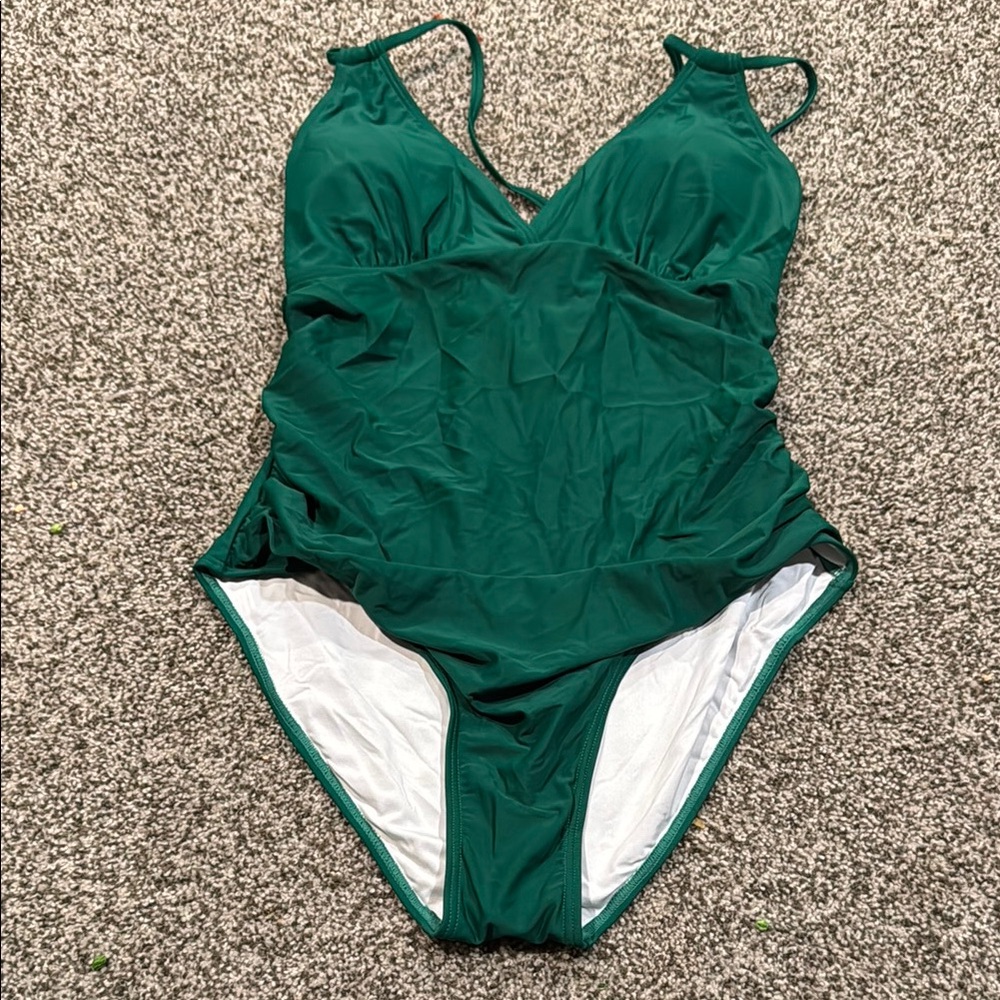 Pinkblush Green and White One-Piece Swimsuit with Sweetheart Neckline